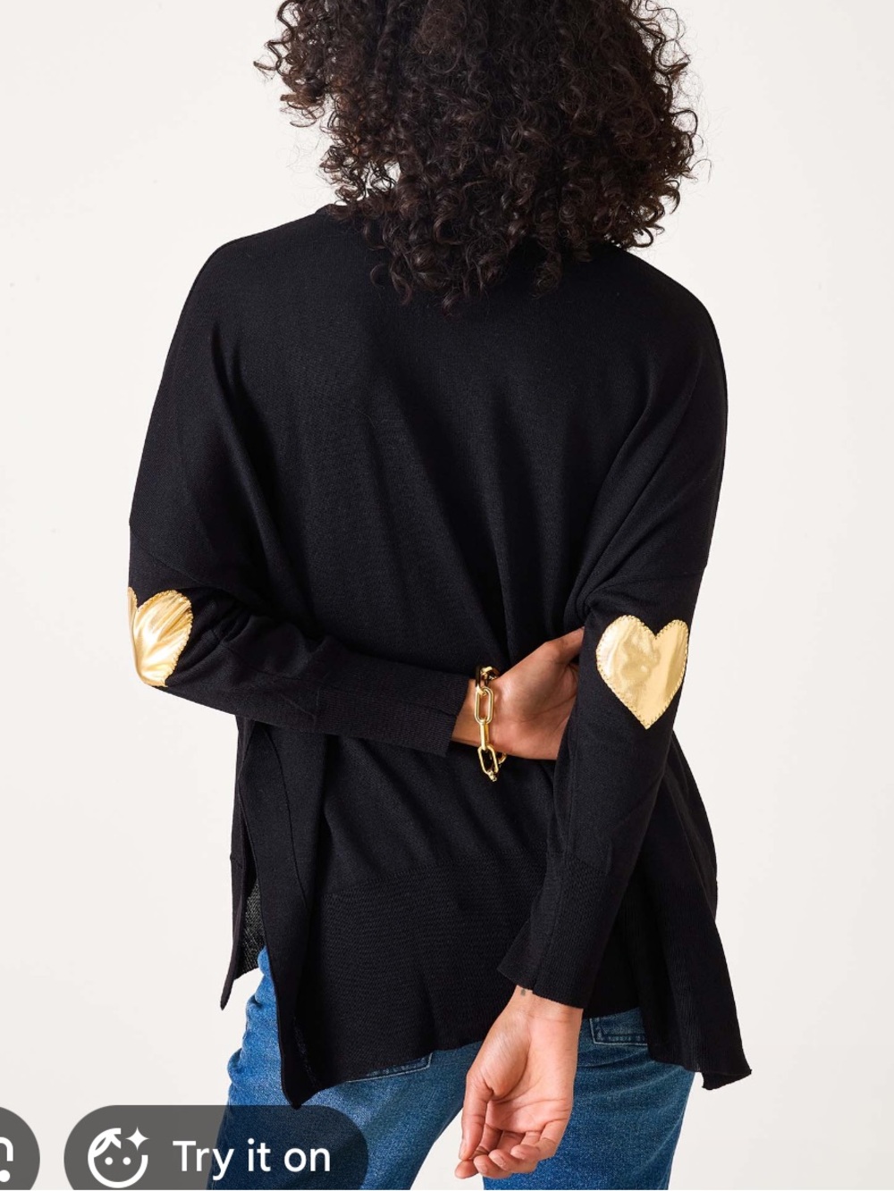 Mersea One Size NEW Amour Sweater Black Gold Heart Elbow Relaxed Knit Oversized